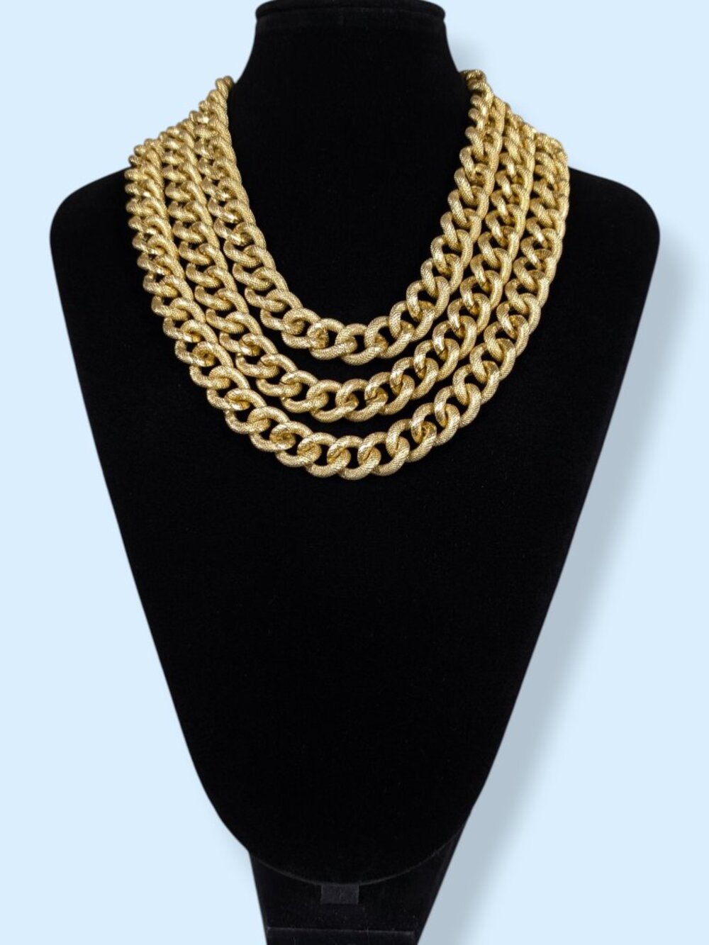 Vintage Monet 3-Strand Textured Chunky Chain Statement Necklace